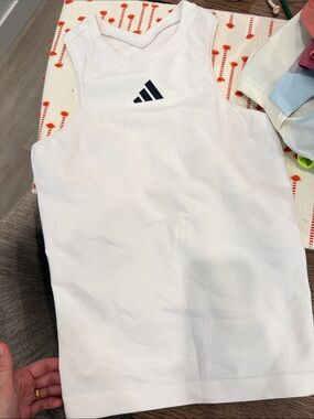 adidas White Kids Athletic Tank with Black Logo